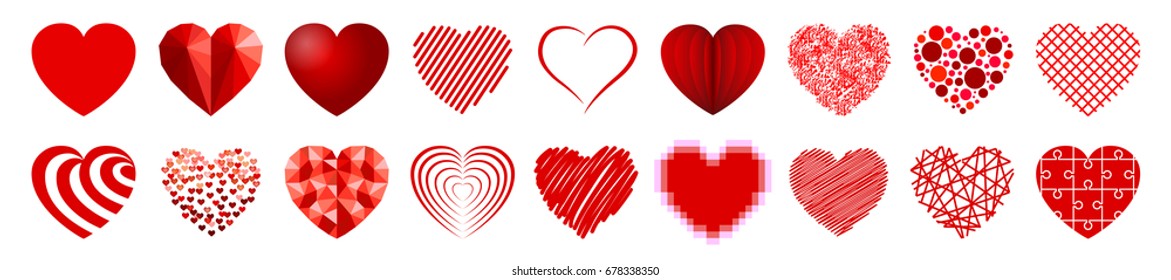 Set of eighteen hearts - vector