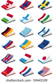 set of eighteen International Language Book Icons