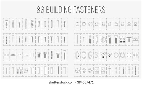 Set of eighty construction fasteners / Set of screws, bolts, anchors, fasteners etc.