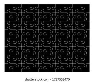 The set of eighty pieces of the puzzle. Puzzle with different types of details and the ability to move each part. Black and white vector illustration