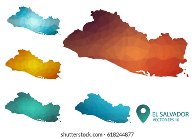 Set of El Salvador maps. Bright gradient map of country in low poly style. Multicolored country map in geometric style for your infographics. Vector illustration eps 10.