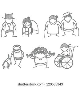 set of elder aging people