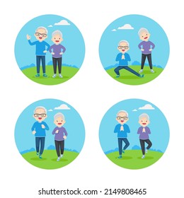 Set of Elderly couple doing exercises Together in public park For Good Health, Healthy, Activities, Physical Health, Sport, Daily Routine, Exercise, Lifestyle