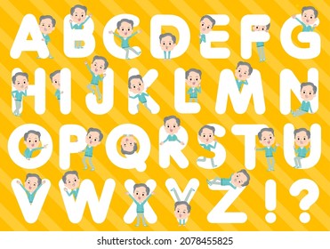 A set of elderly man in Blue green jerseys designed with alphabet.It's vector art so easy to edit.