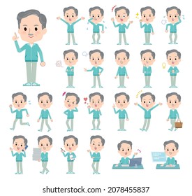 A set of elderly man in Blue green jerseys with who express various emotions.It's vector art so easy to edit.