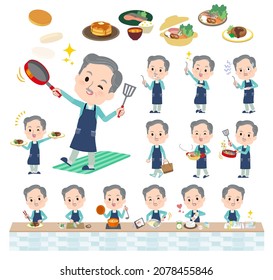 A set of elderly man in Blue green jerseys about cooking.It's vector art so easy to edit.