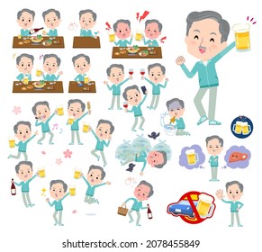 A set of elderly man in Blue green jerseys related to alcohol.It's vector art so easy to edit.