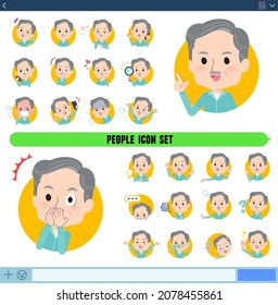 A set of elderly man in Blue green jerseys with expresses various emotions In icon format.It's vector art so easy to edit.