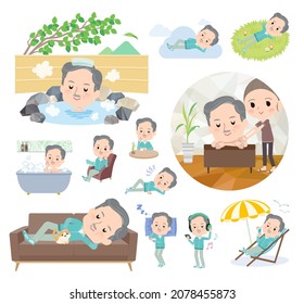 A set of elderly man in Blue green jerseys about relaxing.It's vector art so easy to edit.