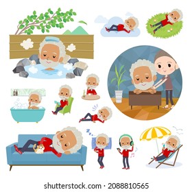 A set of elderly man in red jerseys about relaxing.It's vector art so easy to edit.