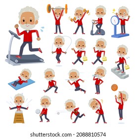 A set of elderly man in red jerseys on exercise and sports.It's vector art so easy to edit.