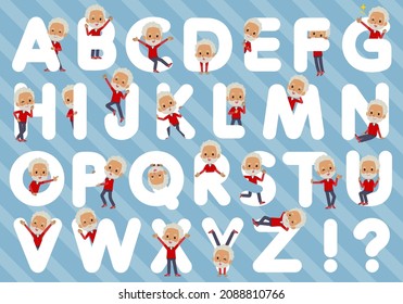 A set of elderly man in red jerseys designed with alphabet.It's vector art so easy to edit.