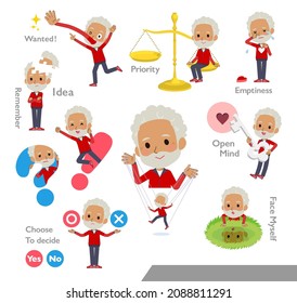 A set of elderly man in red jerseys with mental control.It's vector art so easy to edit.