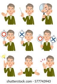 Set of elderly man's expression and pose