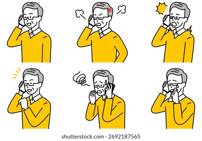 Conjunto de homens idosos conversando em smartphones