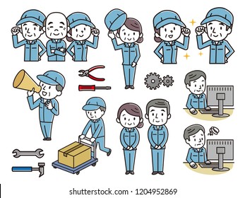 Set of elderly men and women with work clothes