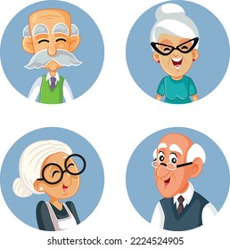 
Set of Elderly people Avatars Vector Cartoon Portraits. Icon portraits of senior citizens smiling and laughing together
