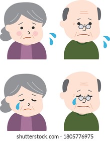 Set of elderly people can't stop crying. Vector illustration isolated on white background.