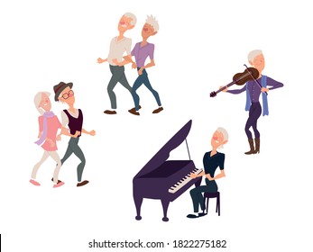 a set of elderly people carry out activities vector illustration design