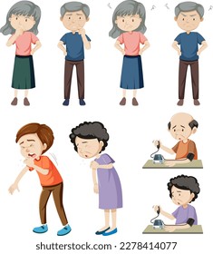 Set of elderly people sickness illustration