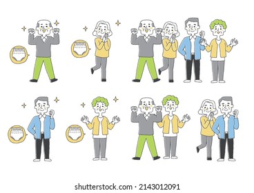 A set of elderly people who are healthy even when they get old Comical handwritten person Vector, color on line drawing