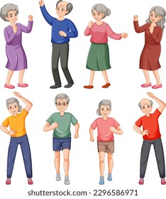 Set of elderly person cartoon character illustration
