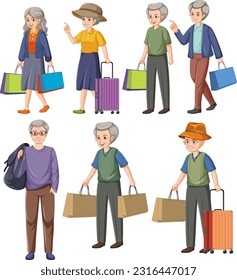Set of elderly person cartoon character illustration