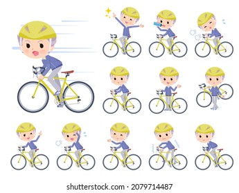 A set of elderly women in blue jerseys on a road bike.It's vector art so easy to edit.