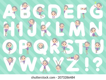 A set of elderly women in jerseys designed with alphabet.It's vector art so easy to edit.