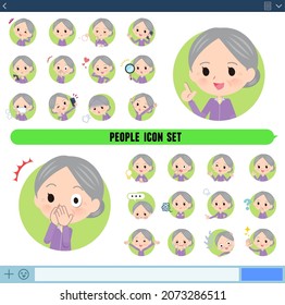 A set of elderly women in jerseys with expresses various emotions In icon format.It's vector art so easy to edit.