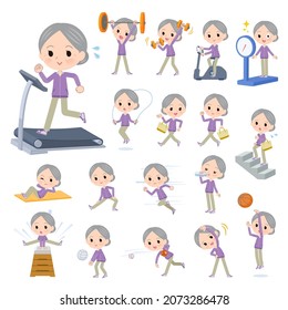 A set of elderly women in jerseys on exercise and sports.It's vector art so easy to edit.