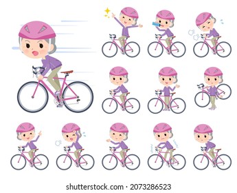 A set of elderly women in jerseys on a road bike.It's vector art so easy to edit.