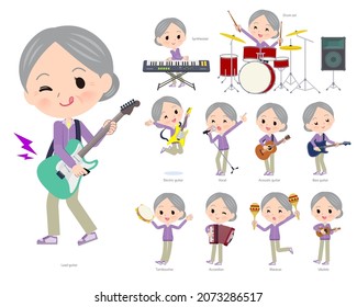 A set of elderly women in jerseys playing rock 'n' roll and pop music.It's vector art so easy to edit.