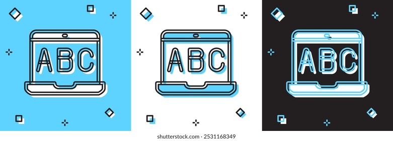 Set E-learning of different foreign languages icon isolated on blue and white, black background.  Vector
