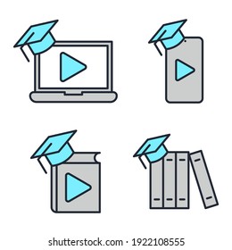 Set of E-learning icon. Online Education pack symbol template for graphic and web design collection logo vector illustration