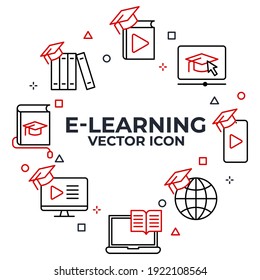 Set of E-learning icon. Online Education pack symbol template for graphic and web design collection logo vector illustration