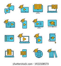 Set of E-learning icon. Online Education pack symbol template for graphic and web design collection logo vector illustration