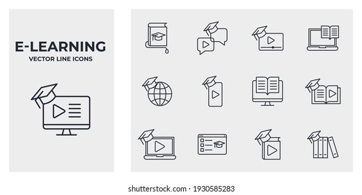 Set of E-learning icon. Online Education pack symbol template for graphic and web design collection logo vector illustration