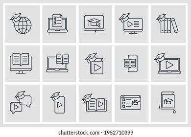 Set von E-Learning-Symbol. Symbol-Vorlage für das Online-Bildungspaket für Grafik- und Webdesign-Kollektion, Vektorgrafik