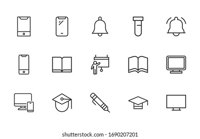 Set of E-learning related vector line icons. Premium linear symbols pack. Vector illustration isolated on a white background. Web symbols for web sites and mobile app. Trendy design. 
