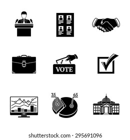 Set of ELECTION icons with - vote box, handshake, portfolio, vote list, speaking man, infographics, check box, white house. vector