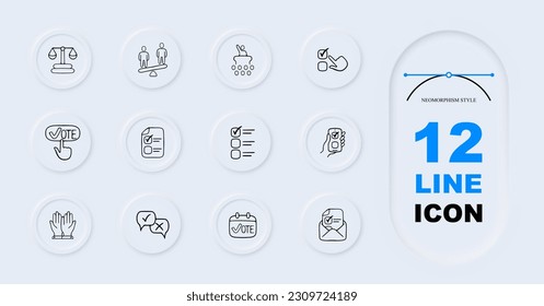 Set of election voting icons. Democratic elections concept. Pastel color background. Vector 12 line icon