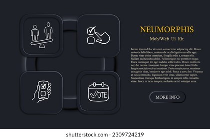 Set of election voting icons. Symbolic representation of democratic elections. Voting process concept. Neomorphism style. Vector line icon for Business