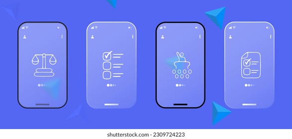 Set of election voting icons. Symbolic representation of democratic elections. Voting process concept. Glassmorphism. UI phone app screen. Vector line icon for Business