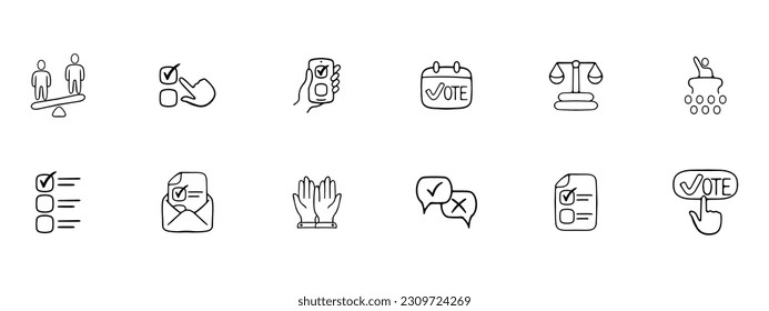 Set of election voting icons. Symbolic representation of democratic elections. Voting process concept. Vector line icon for Business