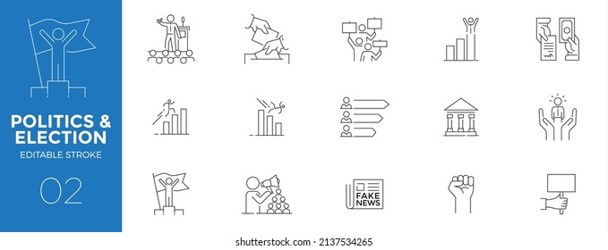 Set of Elections and Politics line icons - Editable stroke