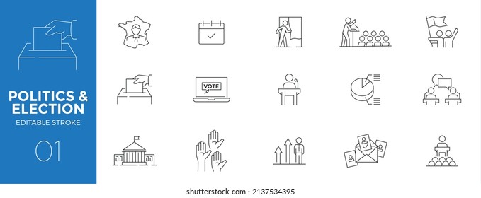 Set of Elections and Politics line icons - Editable stroke