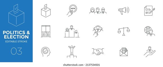 Set of Elections and Politics line icons - Editable stroke