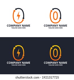 Set Electric 0 initial number Logo Icon Template. Illustration vector graphic. Design concept Electrical plug With number symbol. Perfect for corporate, more technology brand identity