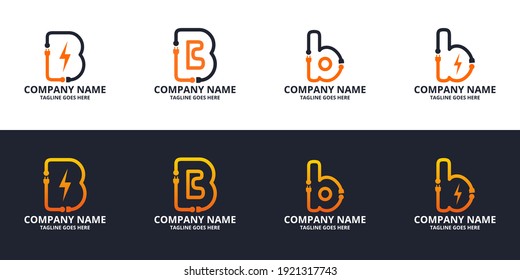 Establecer plantilla de icono de logotipo de letras iniciales Electric B. Gráfico vectorial de ilustración. Concepto de diseño Enchufe eléctrica con símbolo de letra. Perfecto para una identidad de marca corporativa más tecnológica